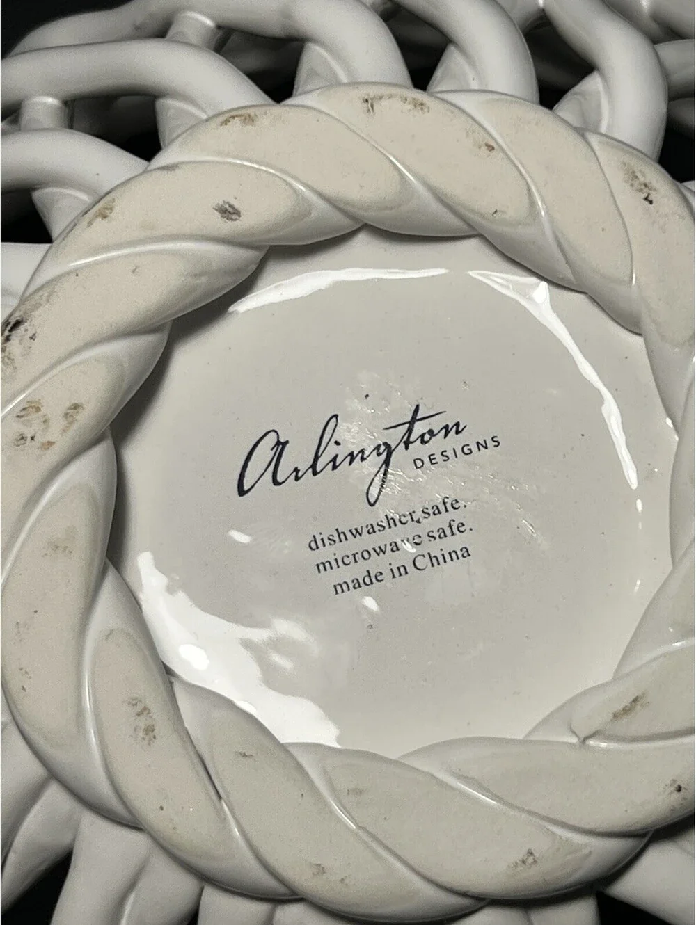 Arlington Designs 2000s Serving Bowl White Woven Lattice Ceramic, 8.5x4.5